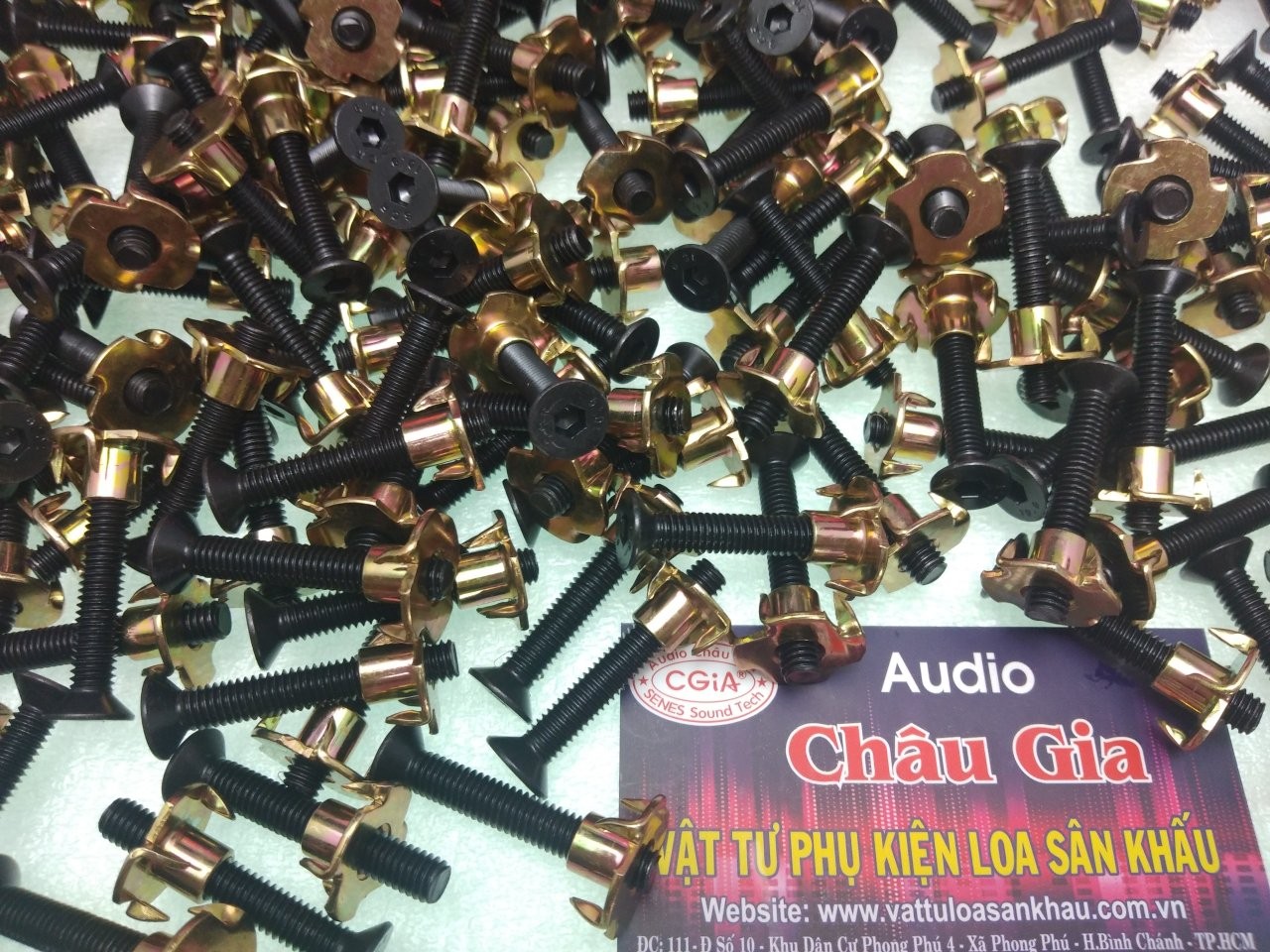 ỐC LỤC GIÁC BẮT LOA 6 LY DÀI 4CM ĐẦU CHÌM + CHẤU AUDIO CHÂU GIA